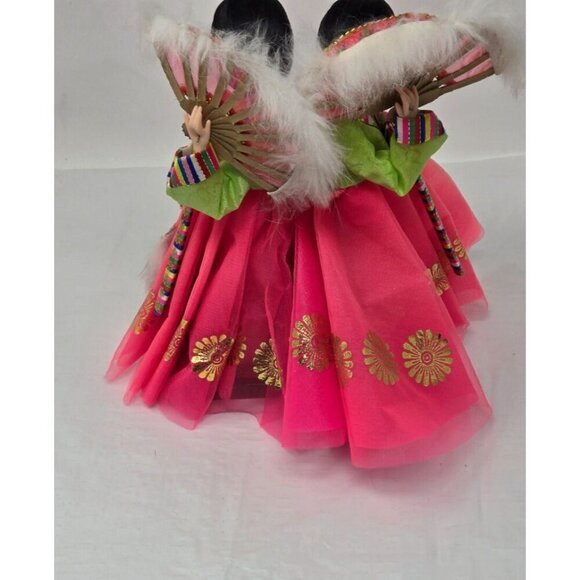 Vintage Korean Traditional Native Fabric Dolls Fan Dancers Pair - Picture 4 of 8